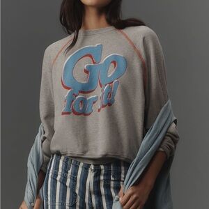 MOTHER The Biggie Concert Crew Neck Gray Graphic Sweatshirt